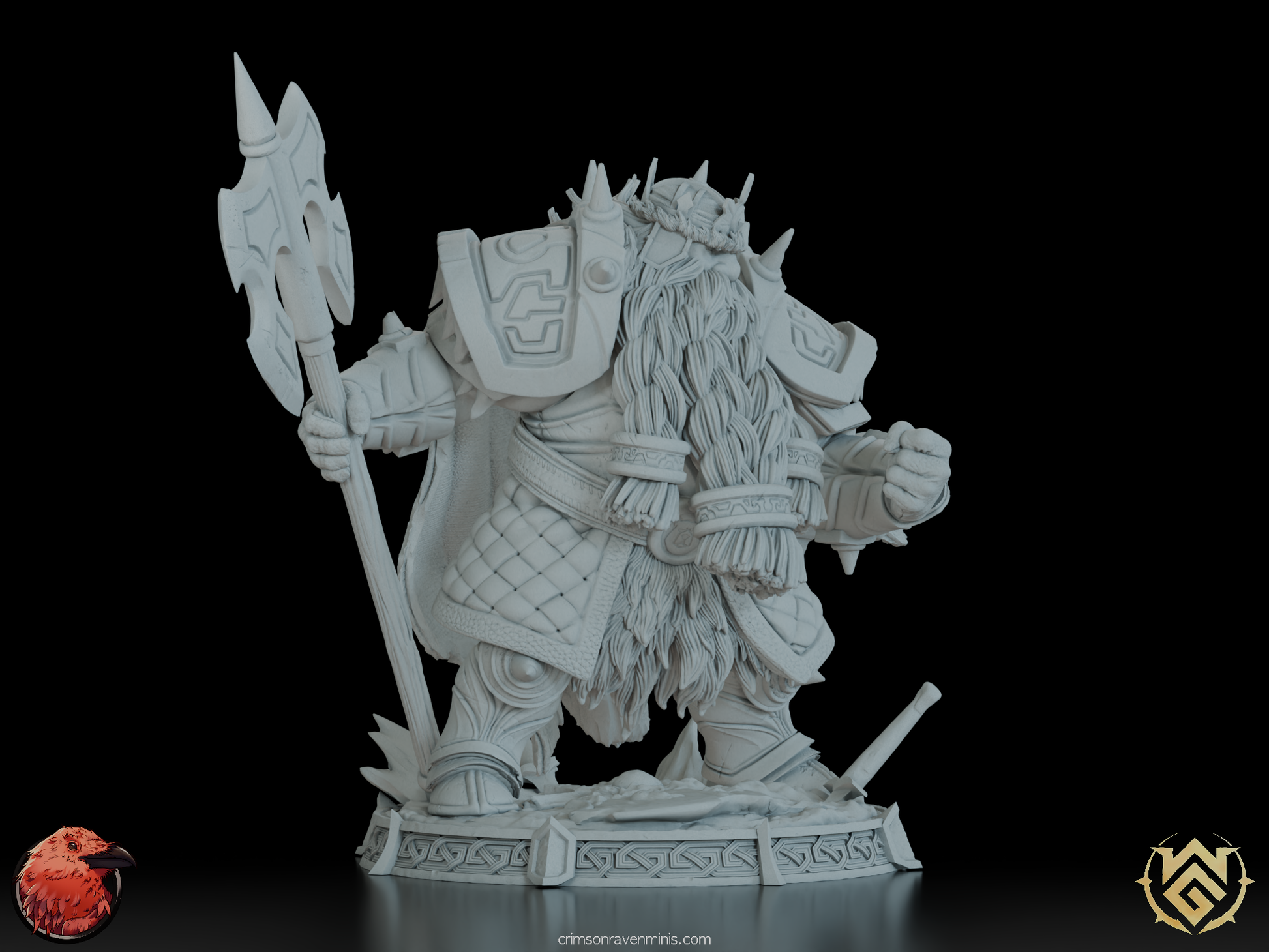 Steward of Frosthold figurine showcasing detailed dwarven armor and dual greataxes