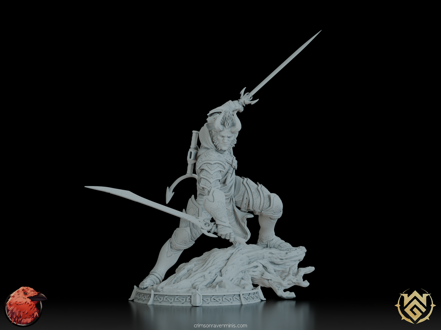 Sword Mage Tiefling figurine by Witchguild Minis, poised in a powerful display stance