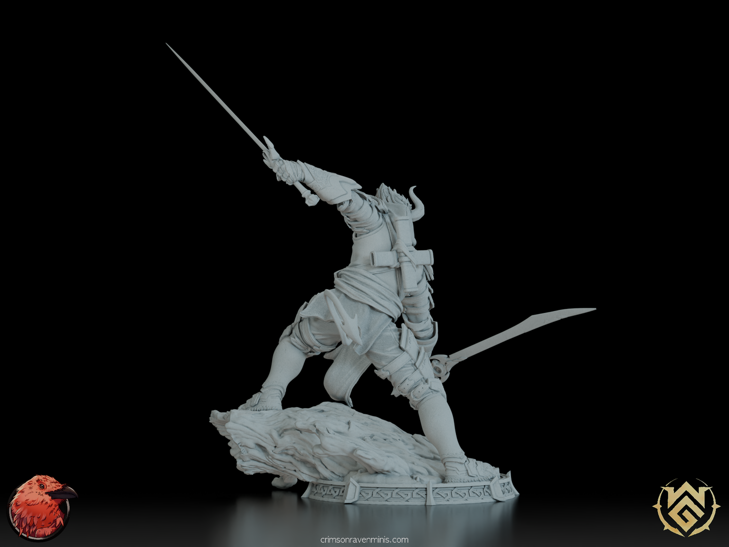 Fantasy Sword Mage figure with dual swords, ideal for collectors of high-detail miniatures