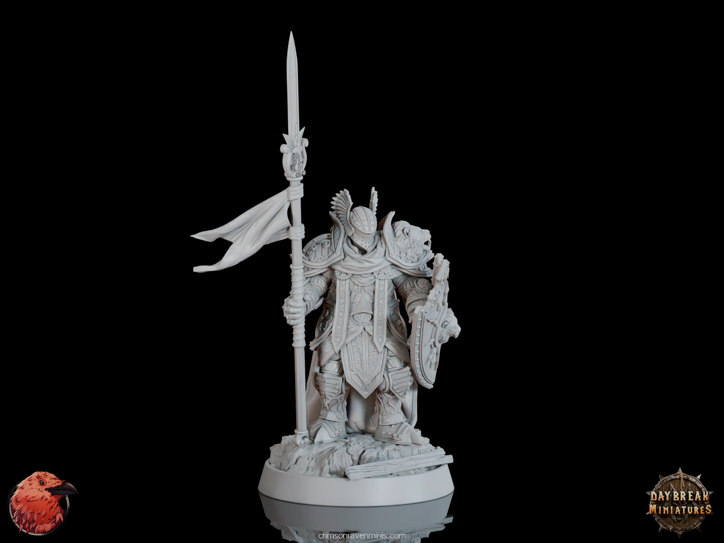 Front view of Colonel Thiery du Lion d'Argent miniature with a spear and shield