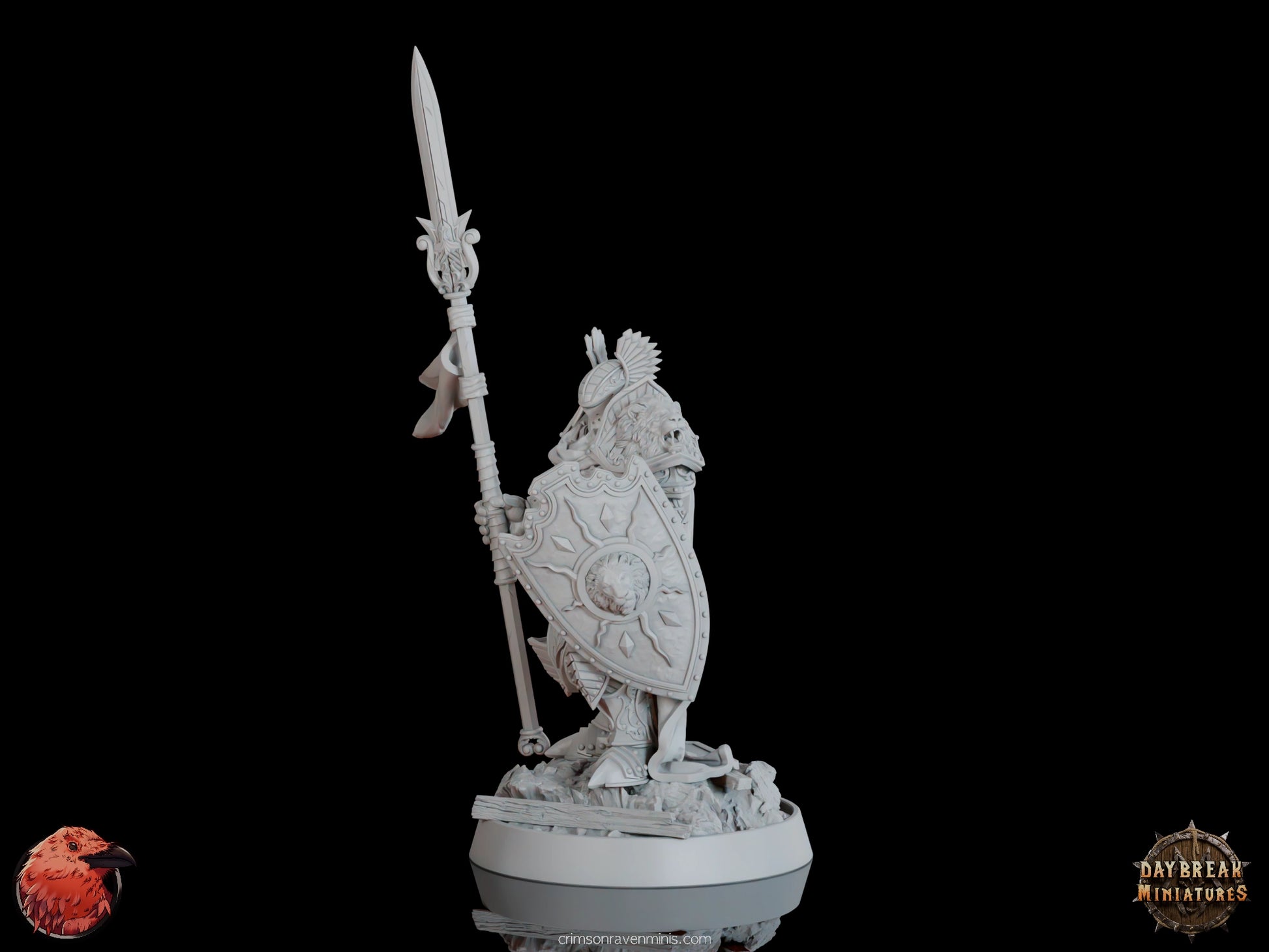 Front angle of Colonel Thiery du Lion d'Argent, a paladin holding a spear in battle pose