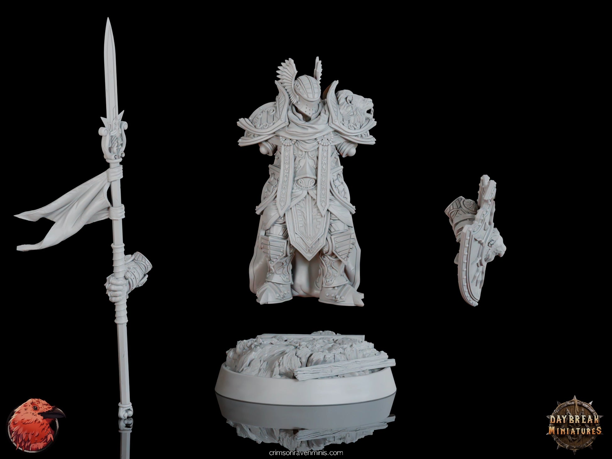 Colonel Thiery du Lion d'Argent miniature in pieces: spear, shield, body, and base