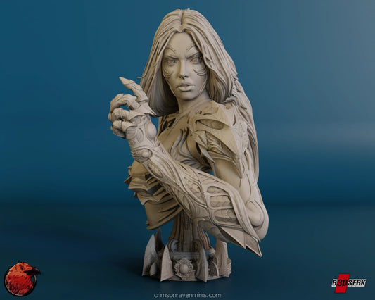 Front view of the Witchblade - Sara Pezzini bust resin model kit, showcasing intricate details and fierce expression.