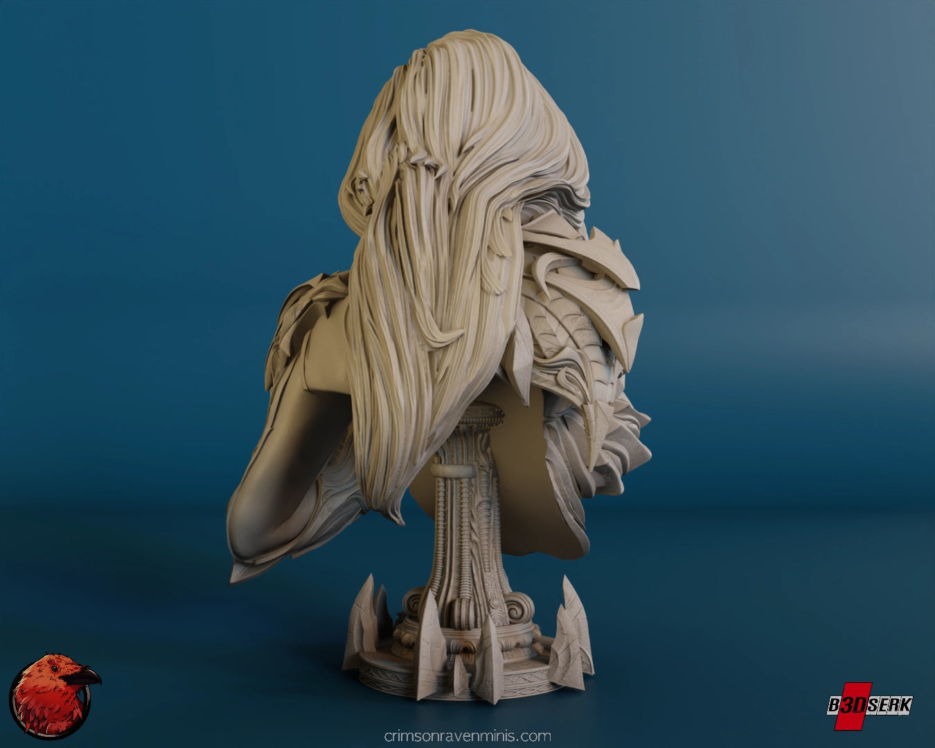 Back view of the Witchblade - Sara Pezzini bust resin model kit, emphasizing the detailed hair and armor.