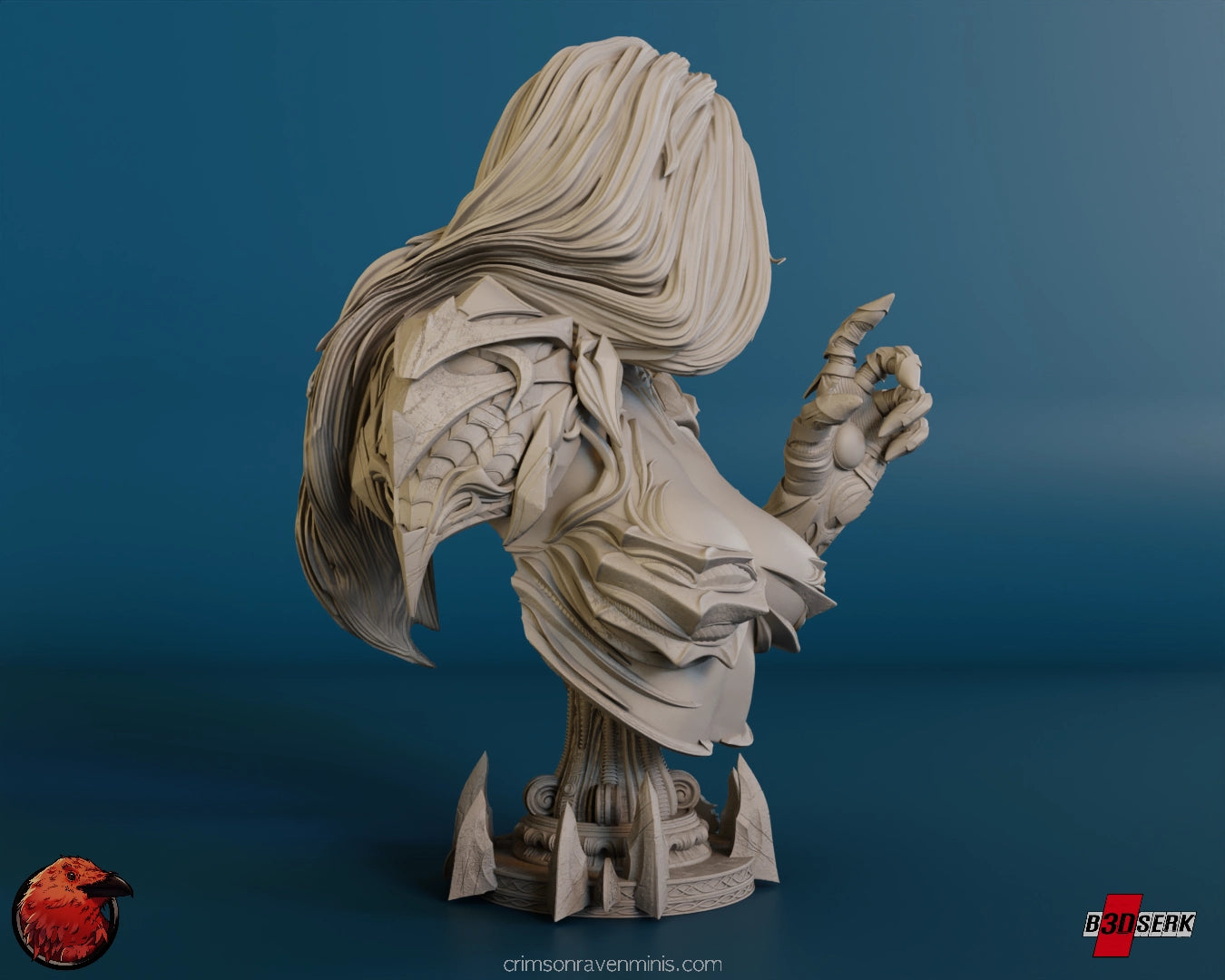 Rear view of the Witchblade - Sara Pezzini bust resin model kit, displaying the sculpted details and powerful presence.