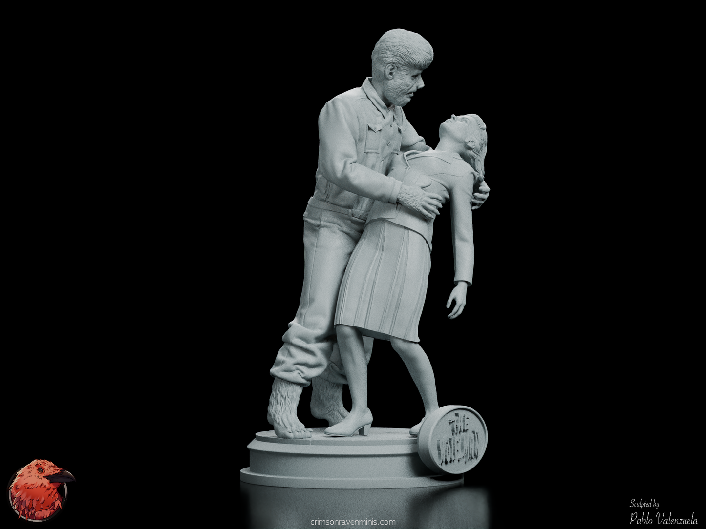 Right front angle of the Wolfman Figure Kit, showcasing the Wolfman’s expression of despair as he holds Gwen Conliffe.