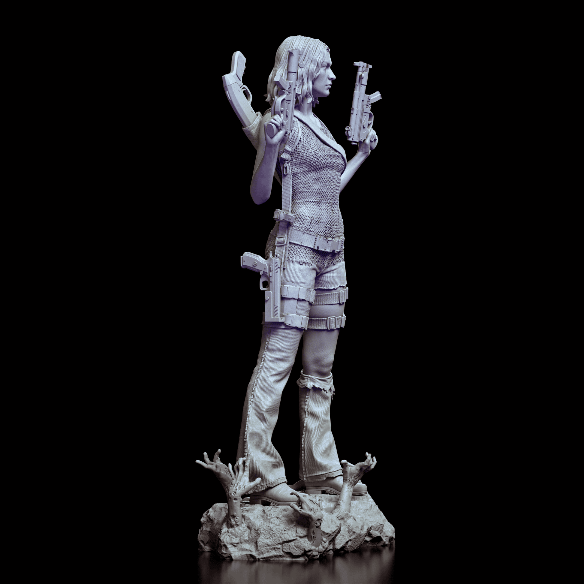 Right-side view of the Alice figure model kit emphasizing her dynamic stance and detailed weaponry.