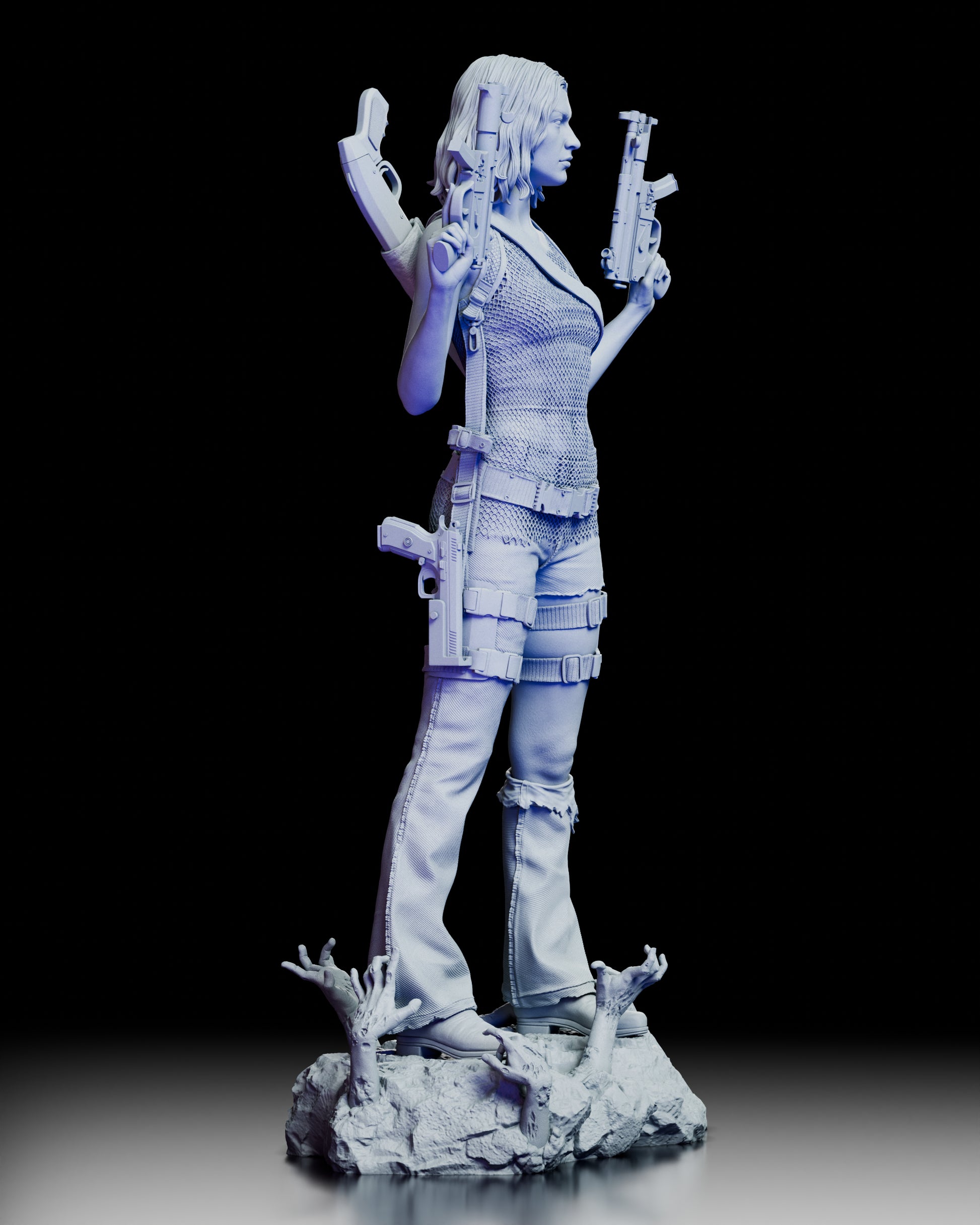 Right-side view of the Alice figure model kit emphasizing her dynamic stance and detailed weaponry.