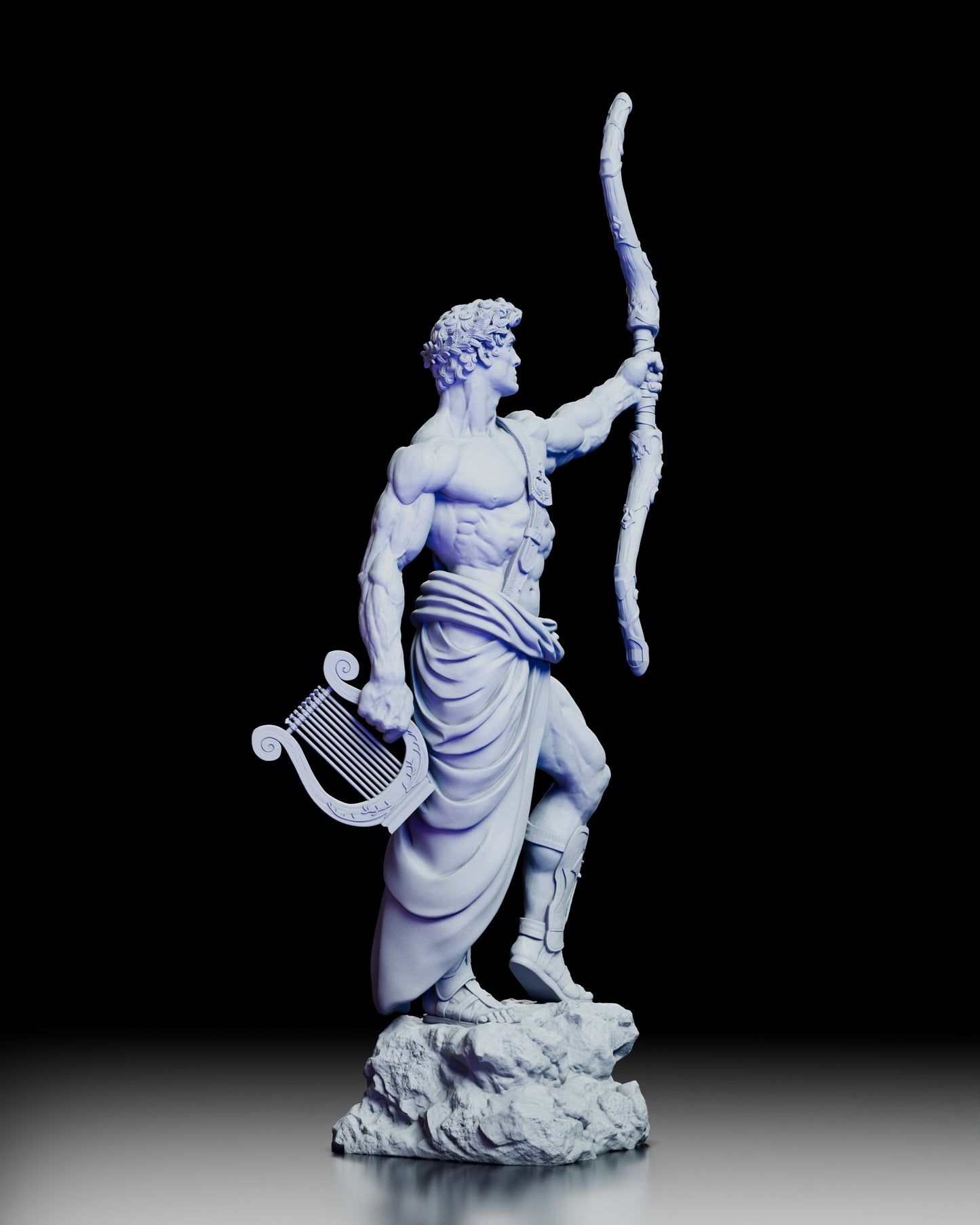Right side angle of Apollo The Divine Archer statue showing intricate lyre and flowing robe detail