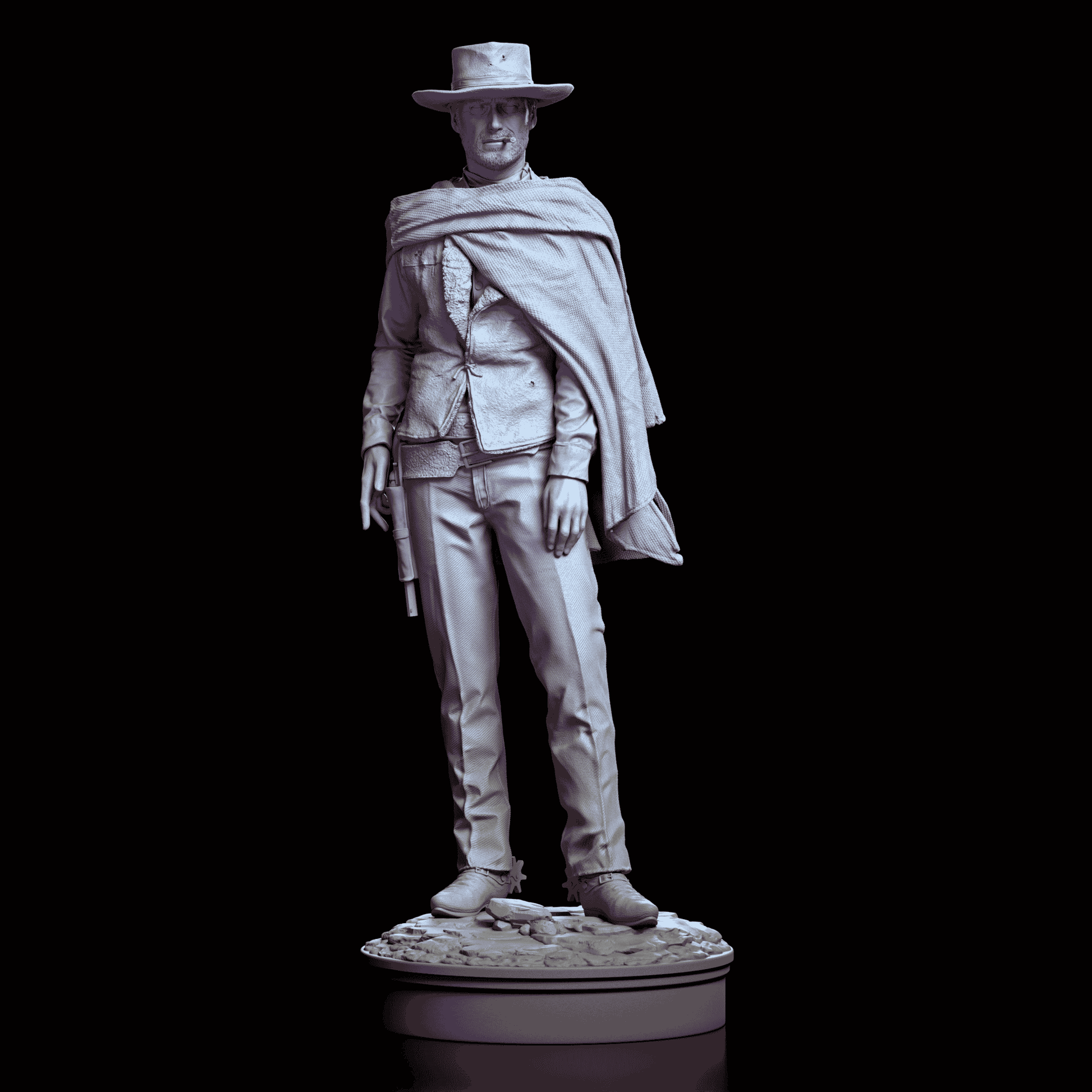 Front view of the Clint Eastwood figure model kit, showcasing the detailed poncho, hat, and revolver.