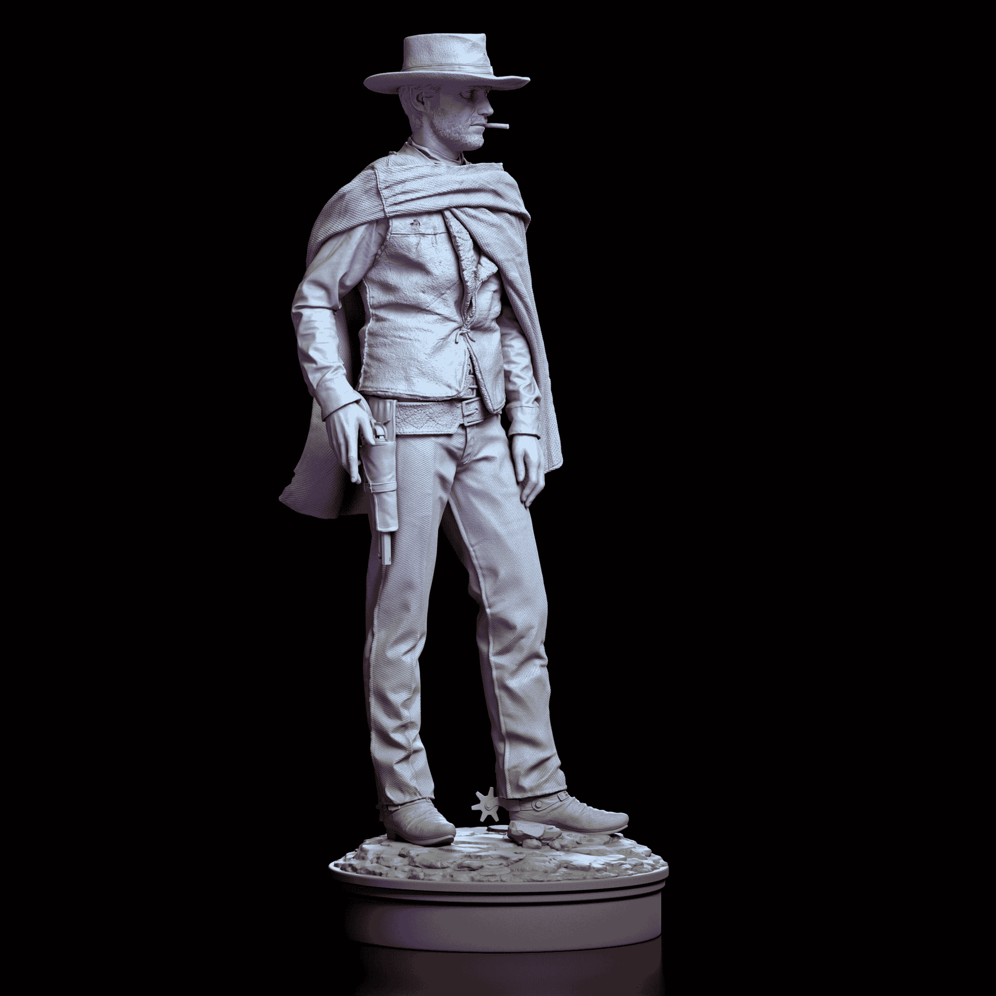 Right side view of the Clint Eastwood figure model kit, showing the revolver, spurs, and rugged frontier details.