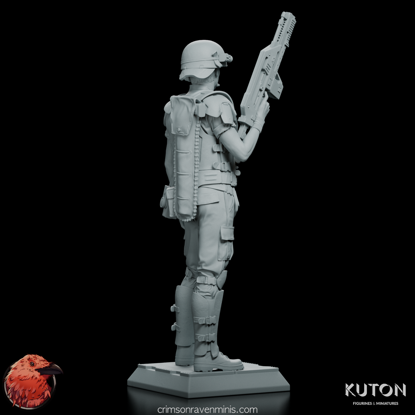 Back view of Corporal Hicks Figure Model Kit with detailed Colonial Marine equipment.