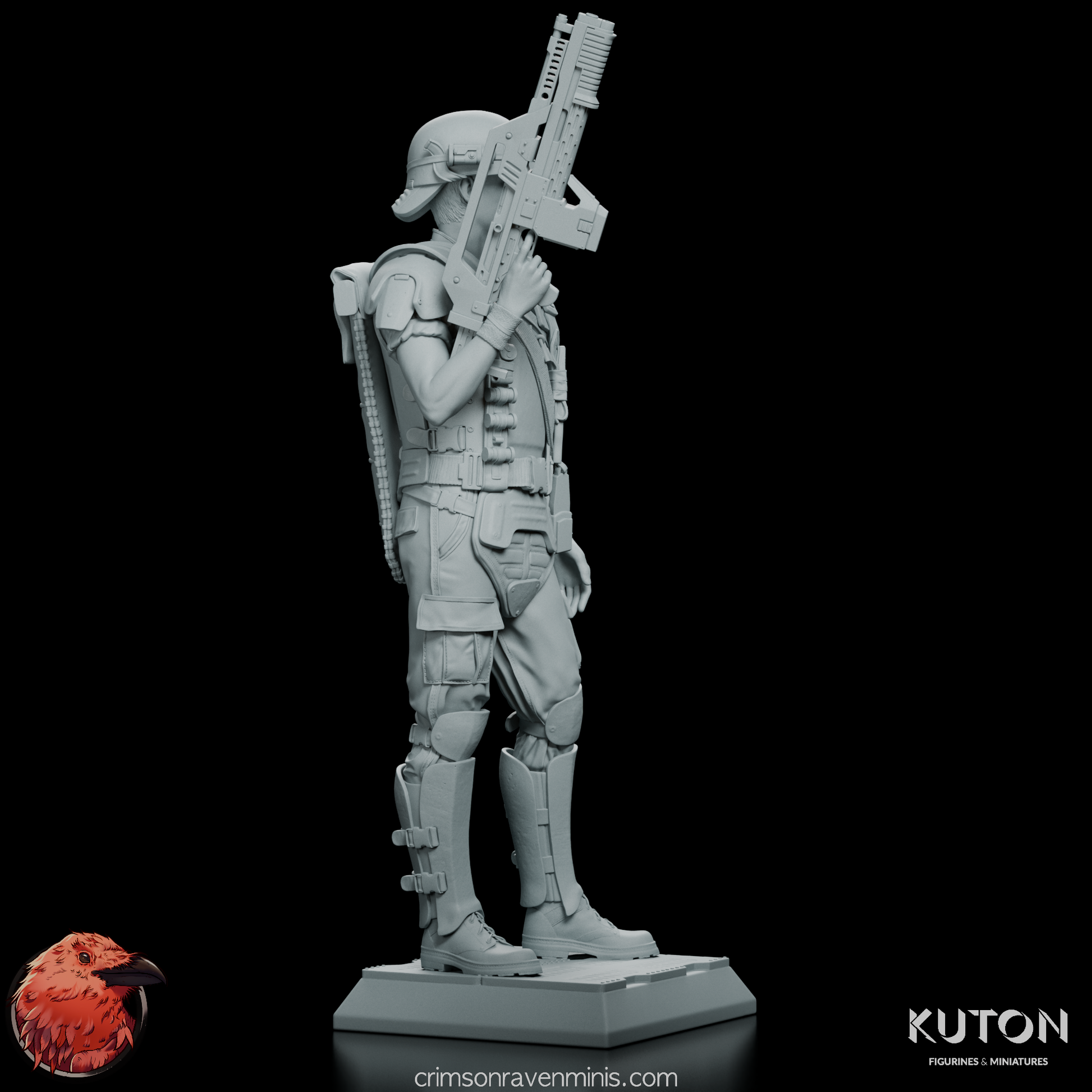 Side view of Corporal Hicks Figure Model Kit, highlighting intricate details of his gear.