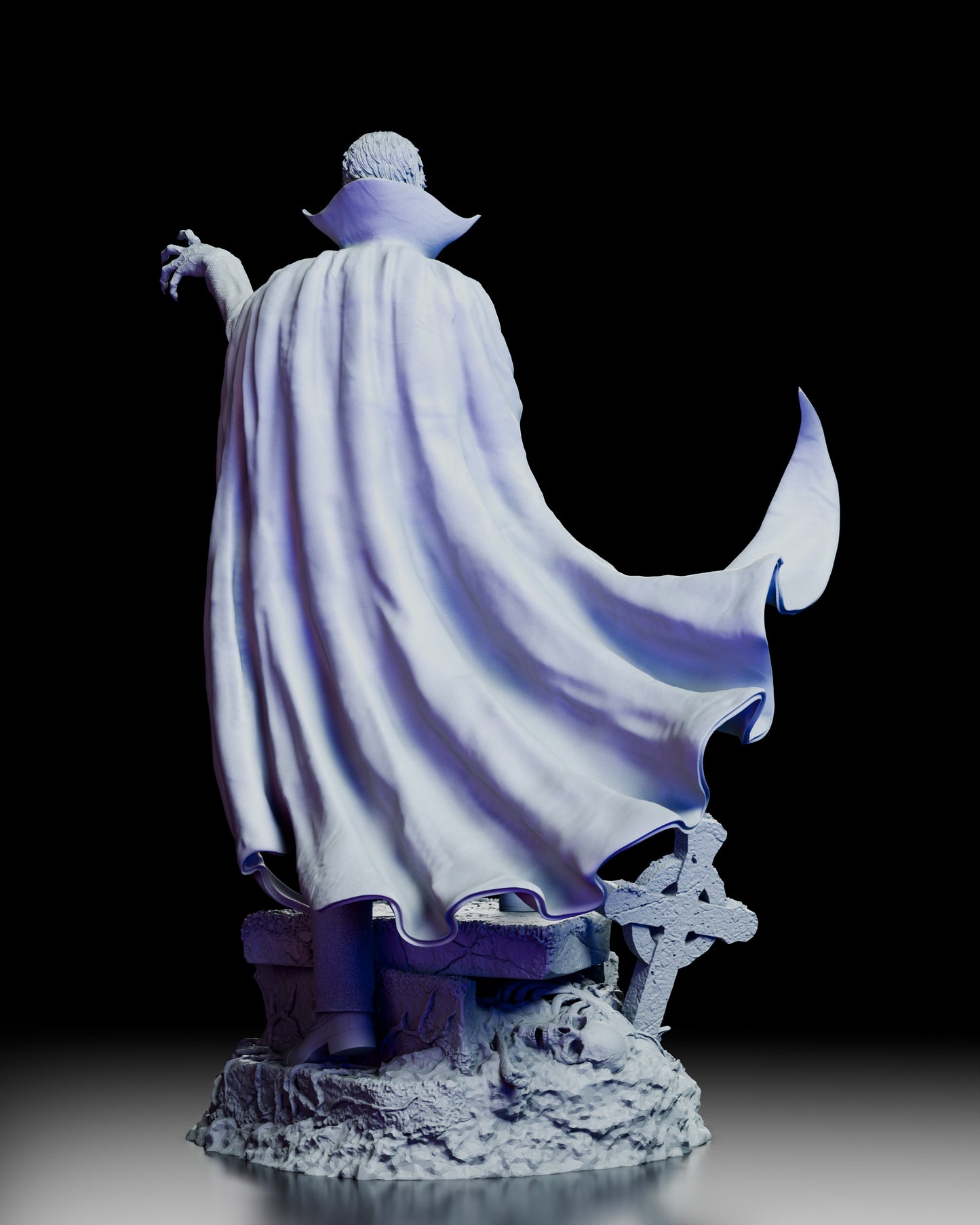 Rear view of Count Dracula figure model kit showcasing cape movement and sculpted base