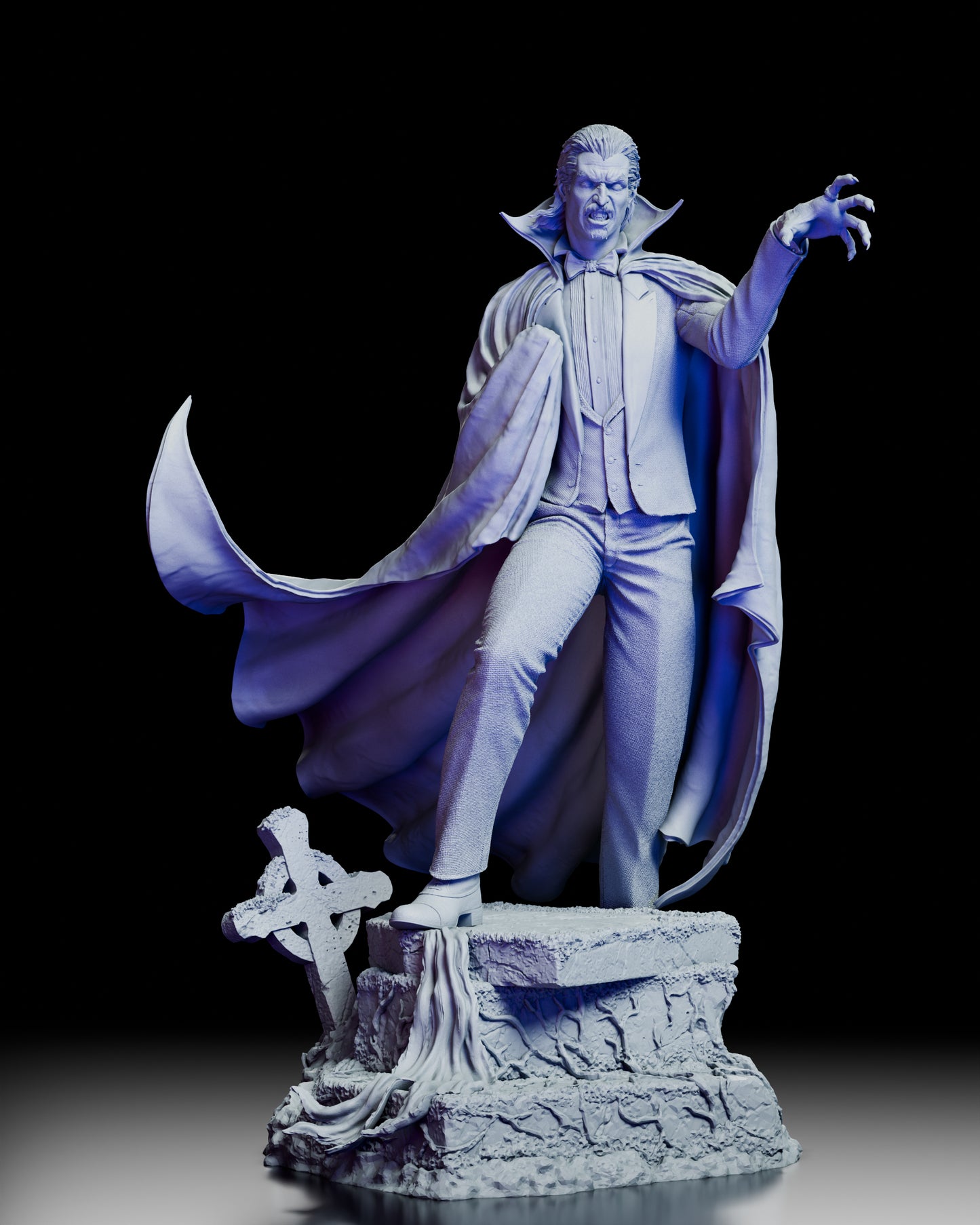 Count Dracula figure model kit front view with flowing cape and graveyard base