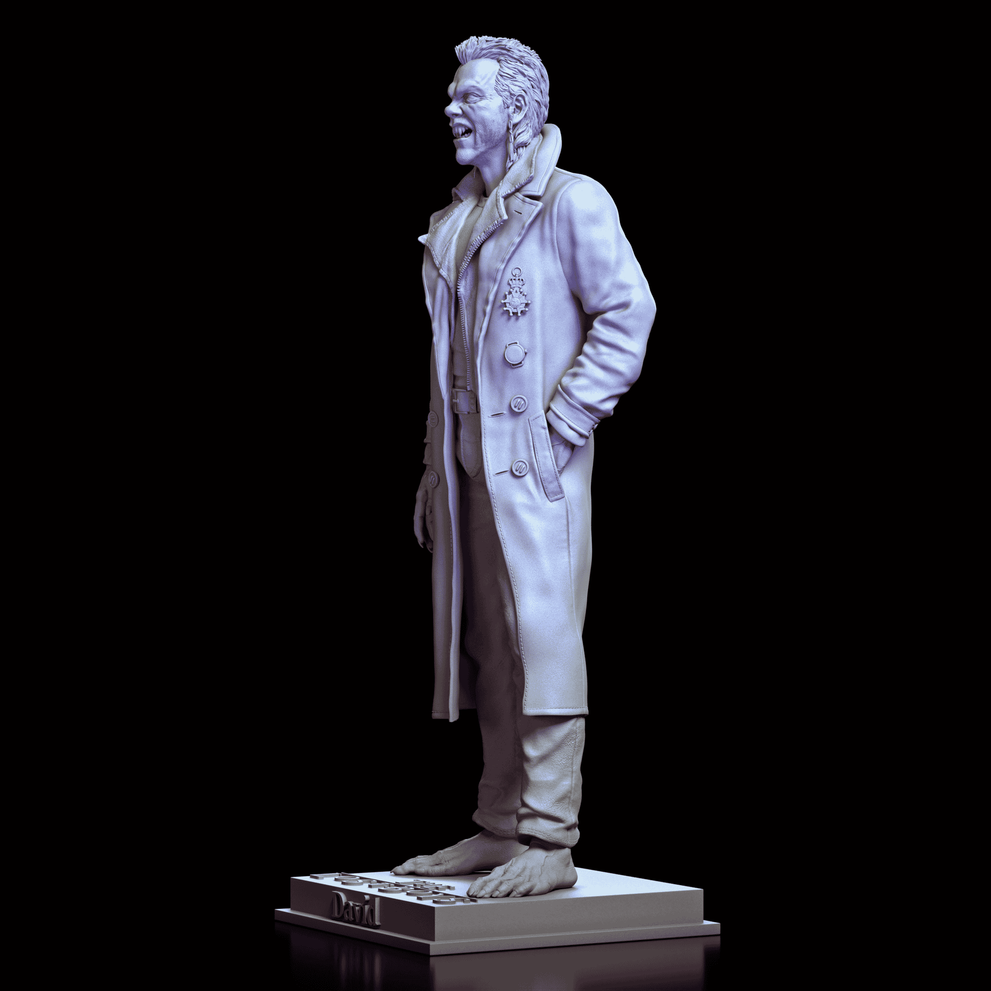Left side profile of the David Vampire maquette by Diklich Art revealing snarling expression claw-like hand and detailed resin folds