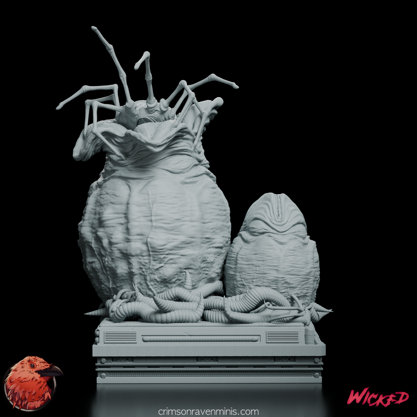 Front view of Facehugger and Xenomorph Eggs Model Kit, showing detailed textures of the alien eggs.