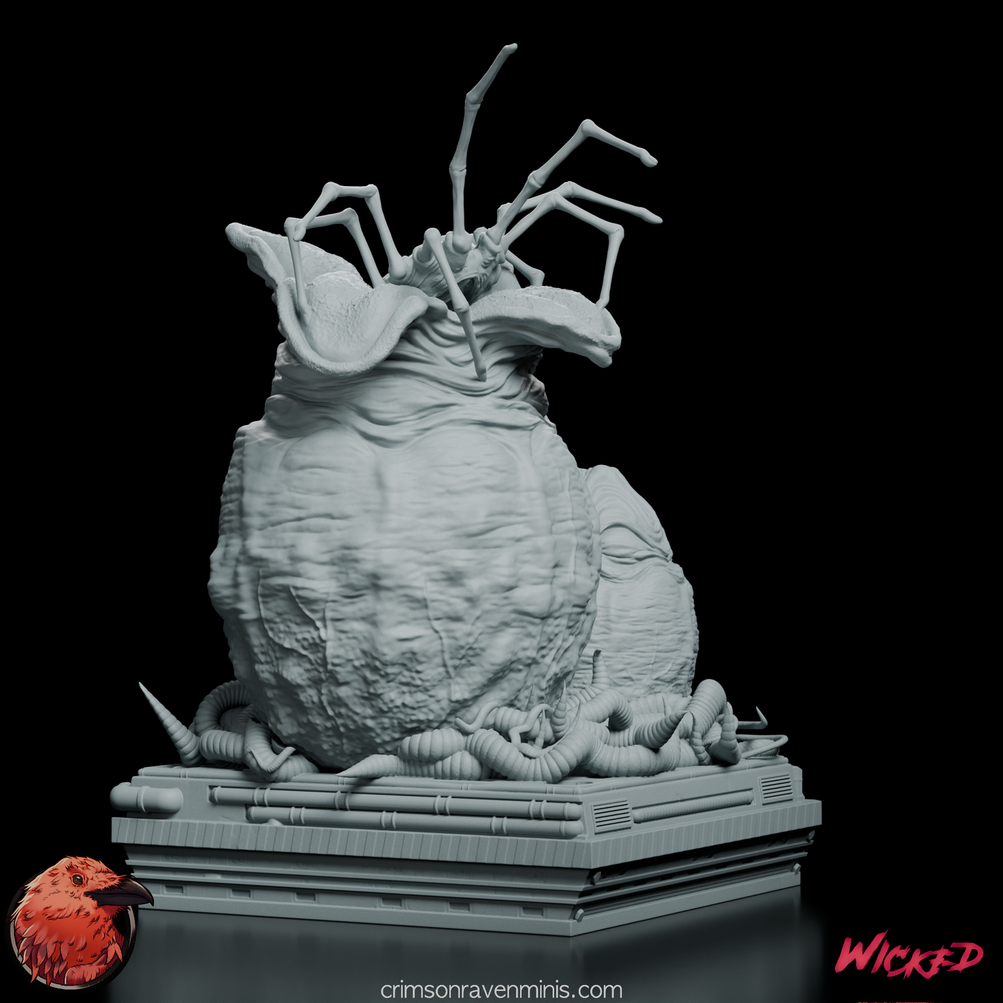 Side view of Facehugger and Xenomorph Eggs Model Kit highlighting the emerging Facehugger.