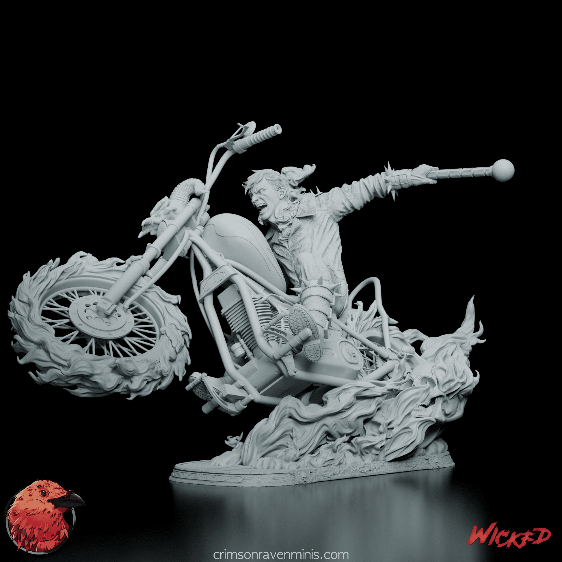 Alternate front view of the Johnny Blaze Ghost Rider figure model kit emphasizing the pose and intricate sculpting of the character.