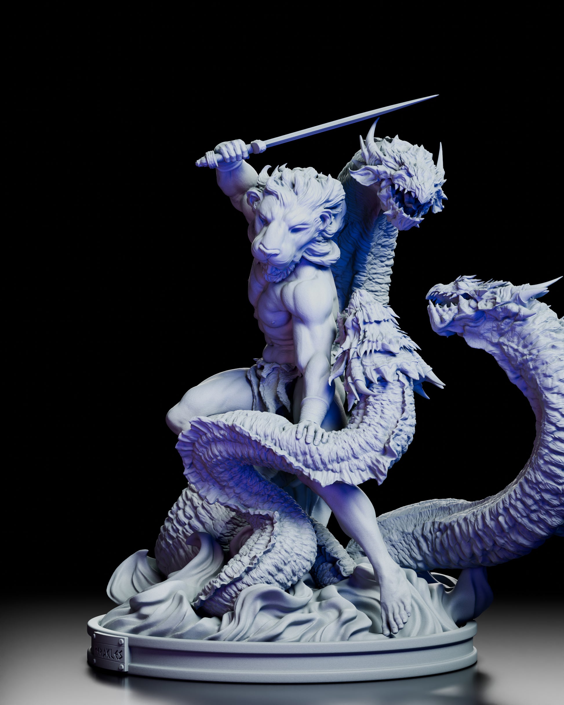 Left side view of Heracles The Hydra’s Bane showing coiled serpents and the hero’s powerful stance