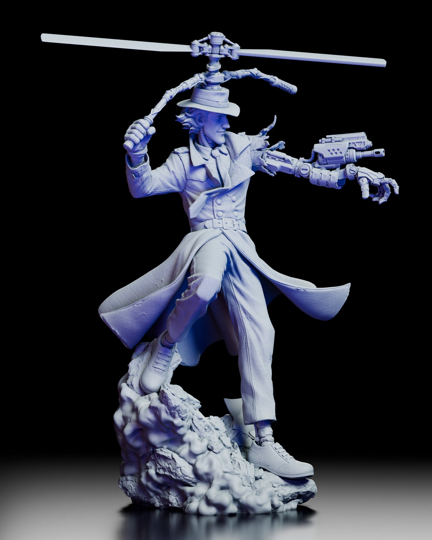 Right side profile of the Inspector Gadget figure kit featuring the rotating propeller assembly and detailed resin sculpting.
