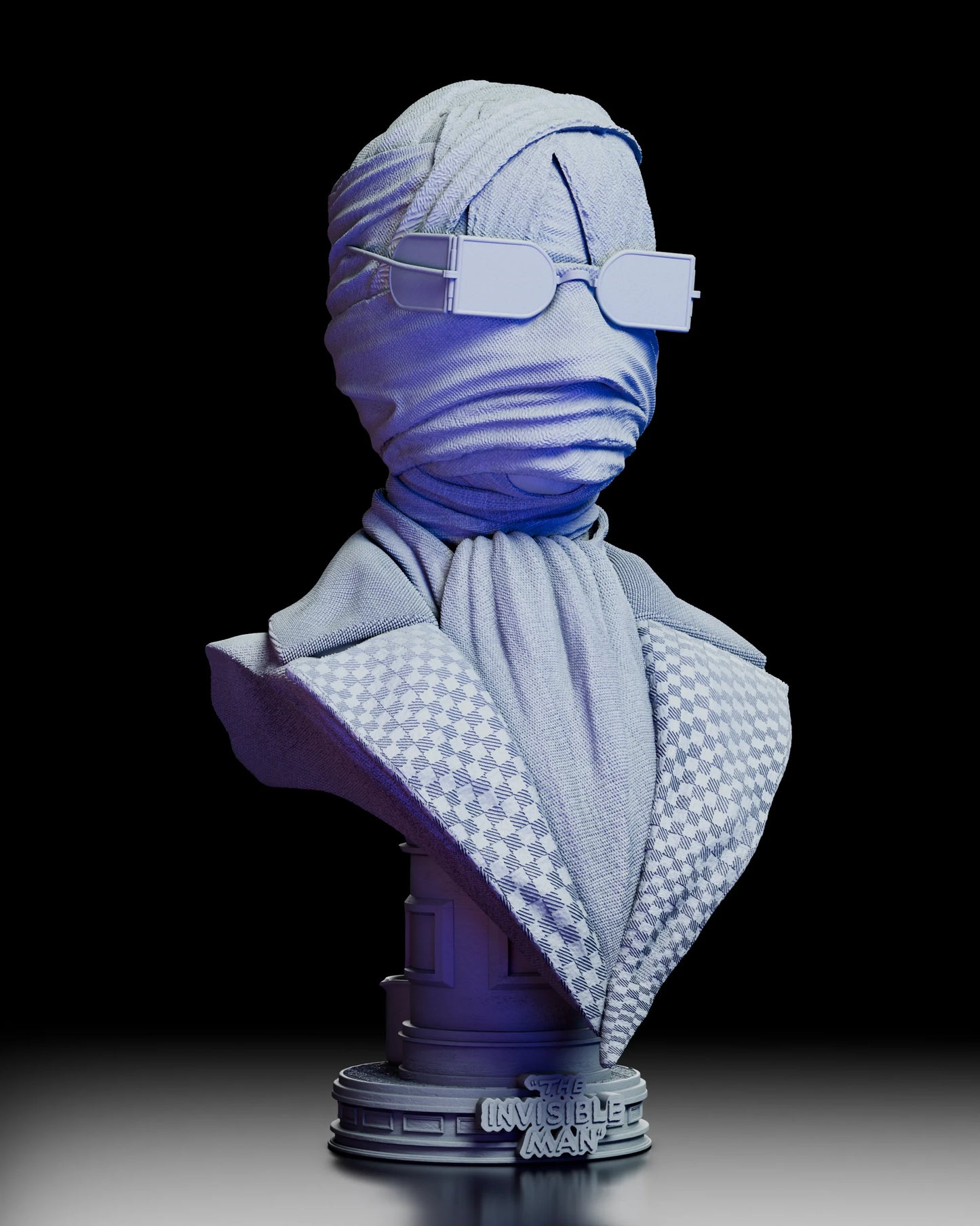 The Invisible Man portrait bust with alternate wrapped head and glasses, finely detailed resin sculpt