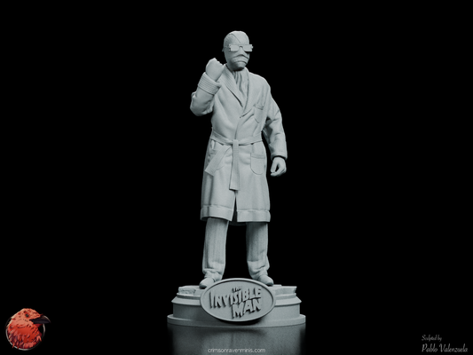 Front view of The Invisible Man figure kit, capturing the character’s mysterious pose and detailed robe texture.