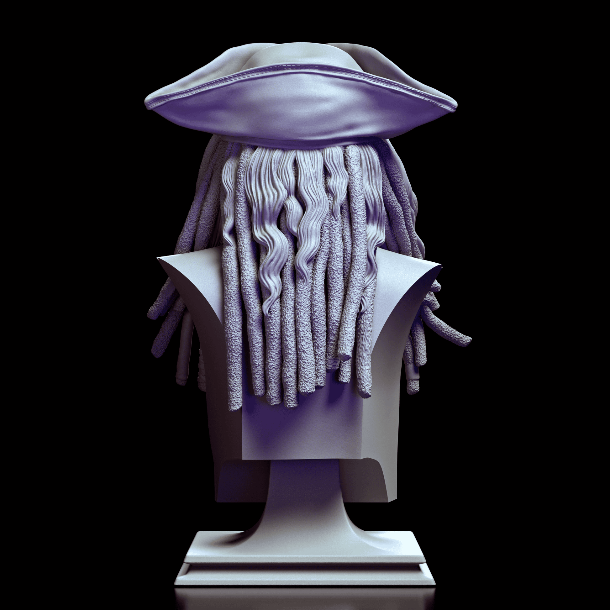 Back view of the Captain Jack Sparrow bust highlighting the detailed texture of the dreadlocks and hat design.