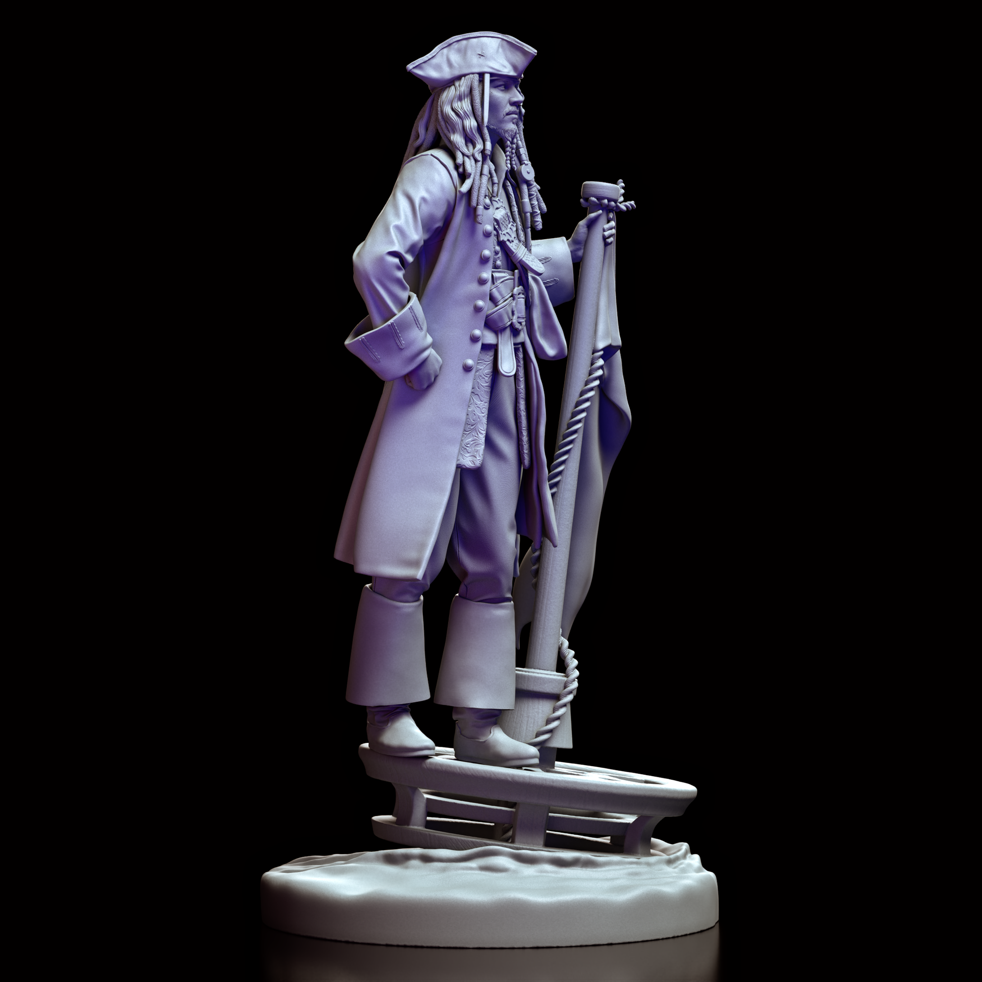 Right side view of the Captain Jack Sparrow 1:10 scale figure model kit highlighting the detailed flag and pirate hat.