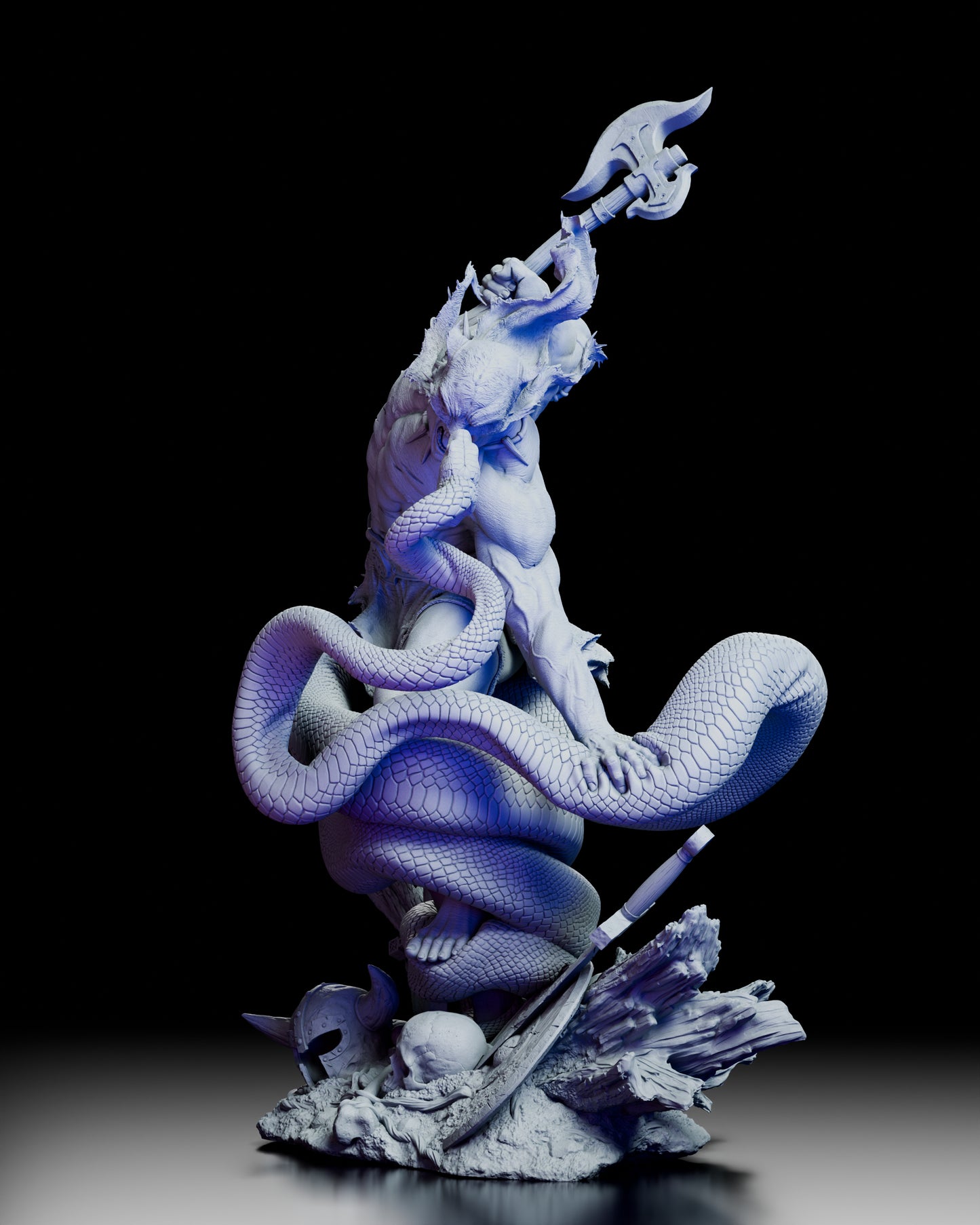 Left angle view highlighting the spiraling serpent and dynamic combat pose of The Jaguar God
