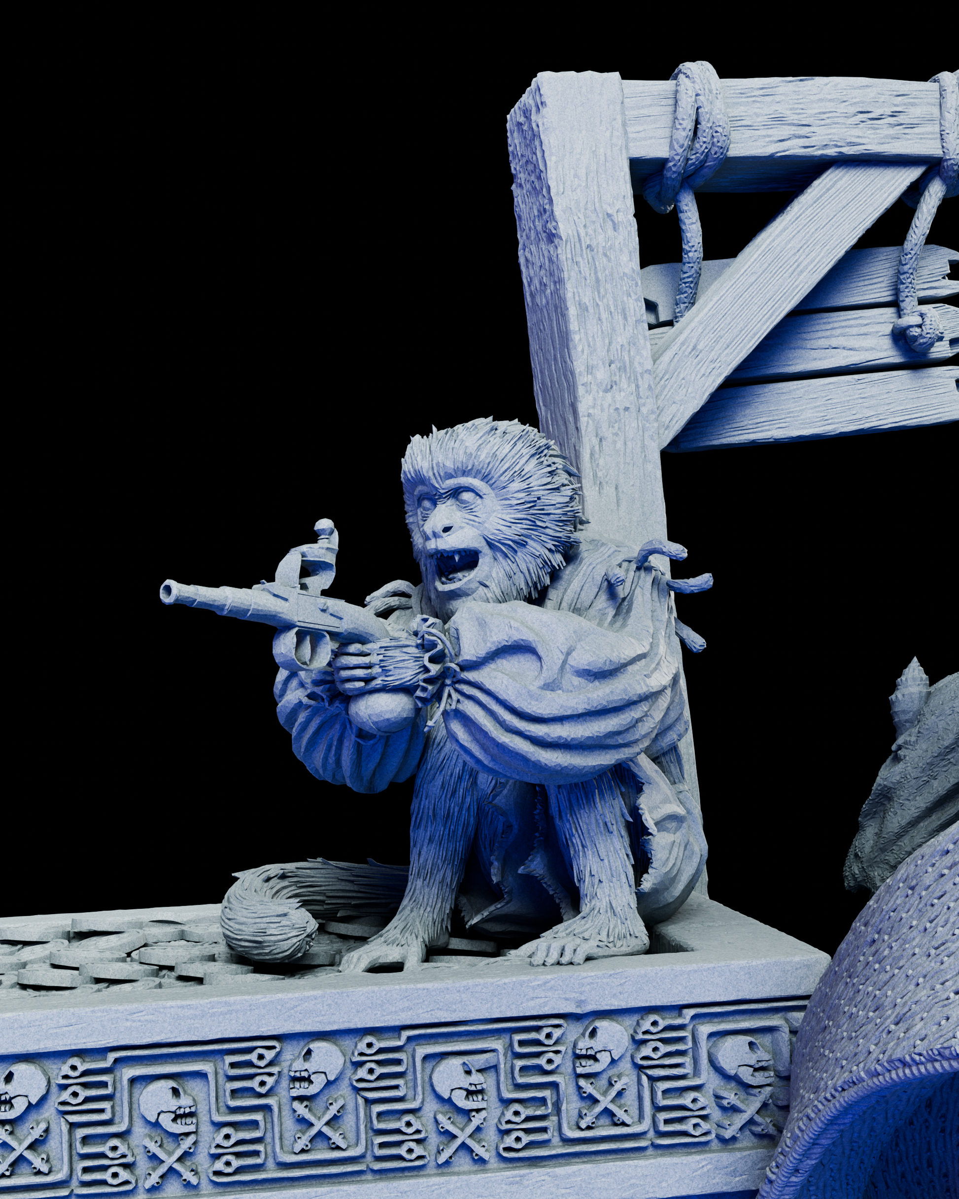 Close-up of Little Jack perched with pistol in hand, captured in expressive detail on the Pirates of the Caribbean diorama
