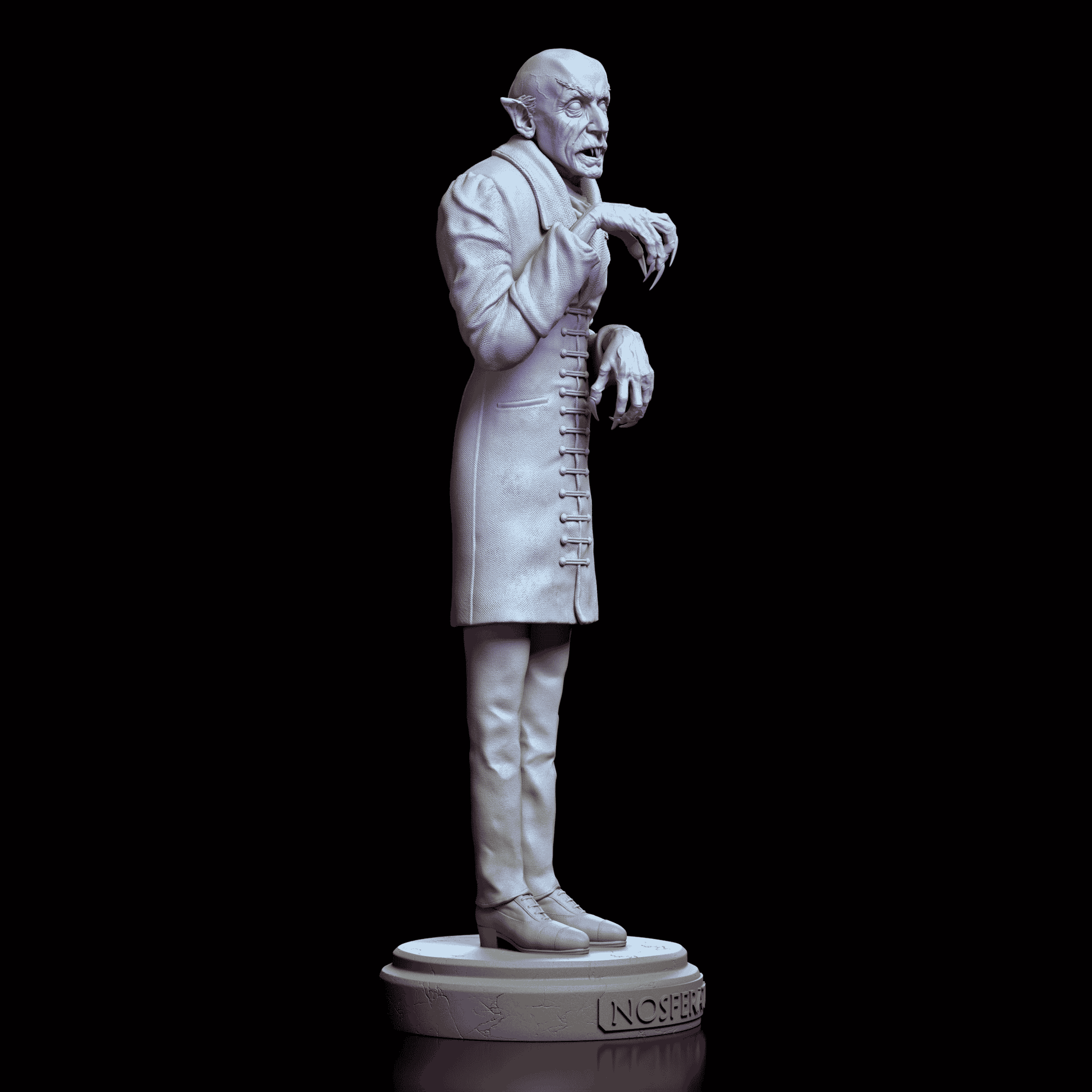 Right profile of Count Orlok maquette highlighting hands, facial details, and angular silhouette