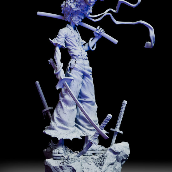 360 degree turntable video of Afro Samurai figure model kit showcasing full sculpt and cinematic detail