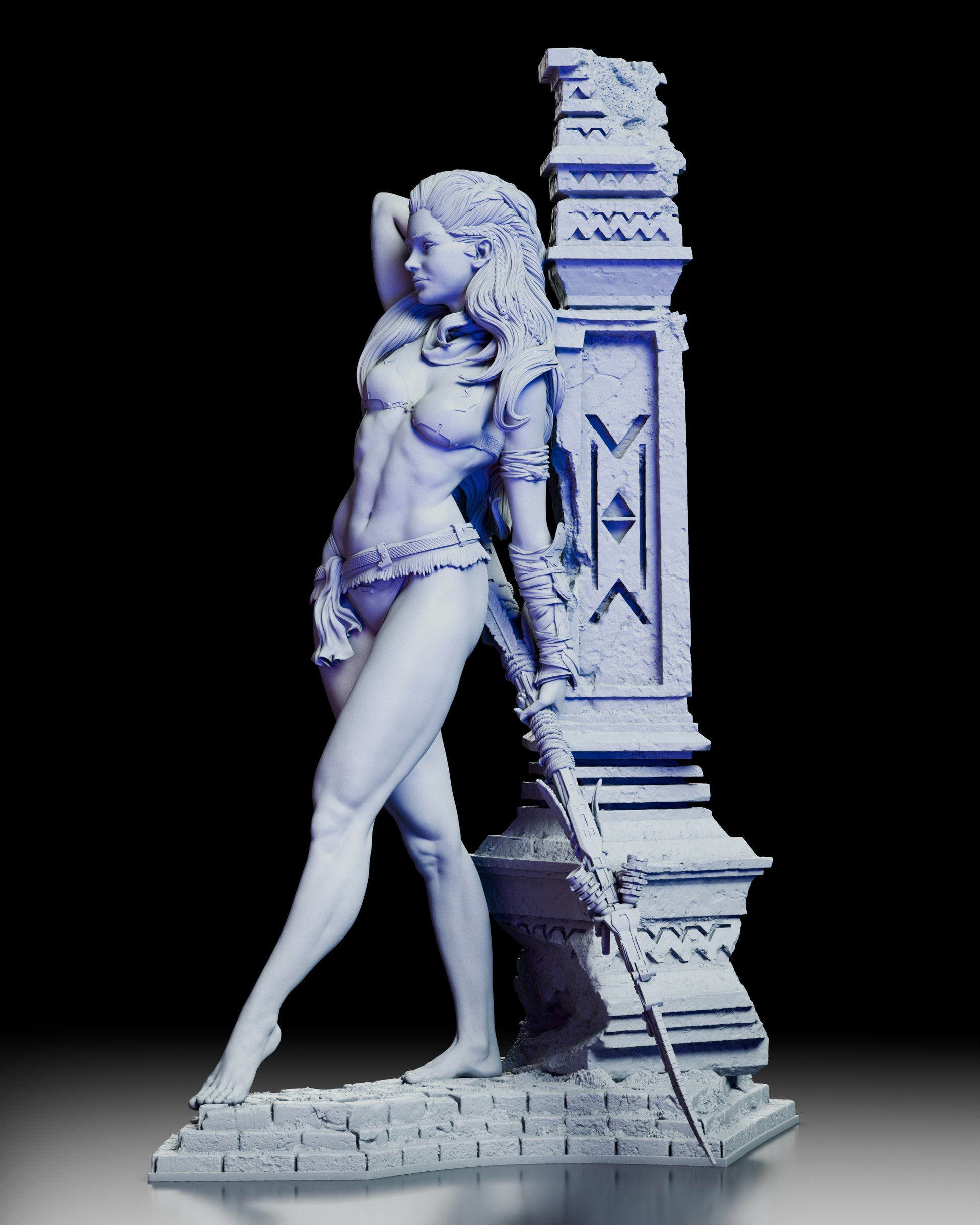 Full 360-degree turntable of Aloy resin figure kit by CA3D Art showcasing sculpt, textures, and dynamic pose from all angles