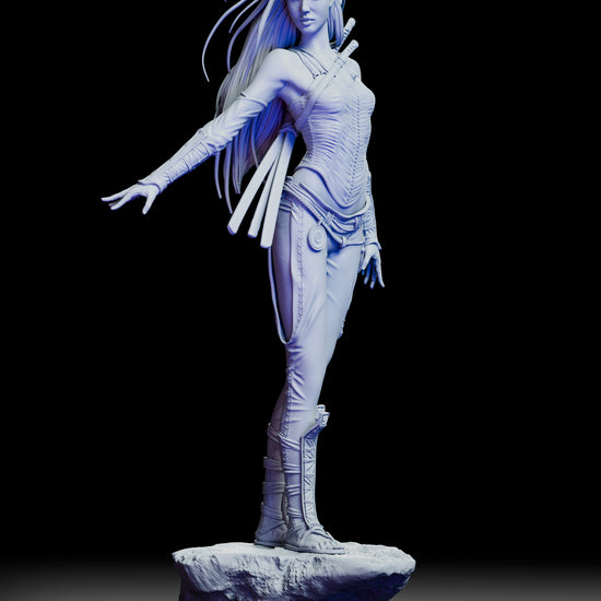 360 degree turntable video of The Silent Katana Asian warrior resin figure kit, rotating to showcase the flowing hair, multiple katanas, detailed clothing, and rocky display base from every angle.