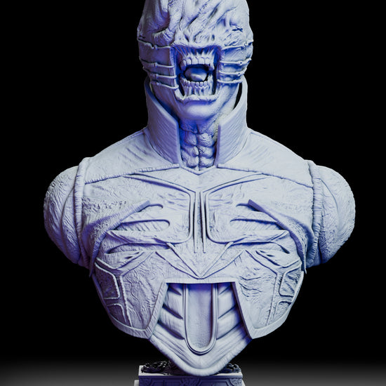Full 360 degree rotation of the Chatterer portrait bust showing every angle of the detailed cenobite sculpt including the torn facial features, wrapped skin textures, and chained pedestal base