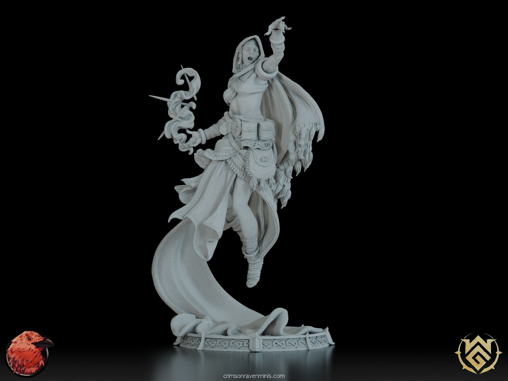 Dagger-Dancer Psychic Half-Orc Sorcerer Juggler figure in dynamic pose, brandishing daggers and arcane magic