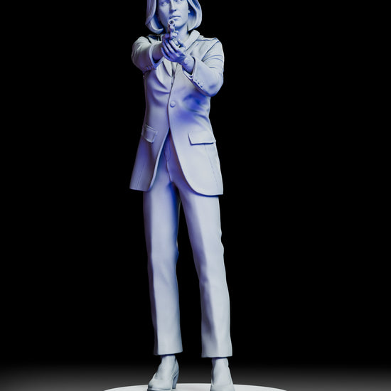 Full rotation view of the Dana Scully figure model kit showing detailed sculpt from all angles, including pants and skirt variants with pistol drawn pose