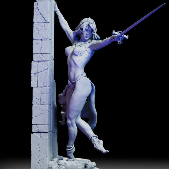 360 degree turntable view of the Dejah Thoris figure kit showing full detail of pose, fabric flow, and base sculpting