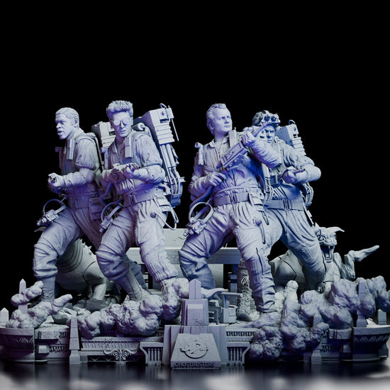 360-degree view of the Ghostbusters rooftop diorama showing full sculpt, base, and environment design