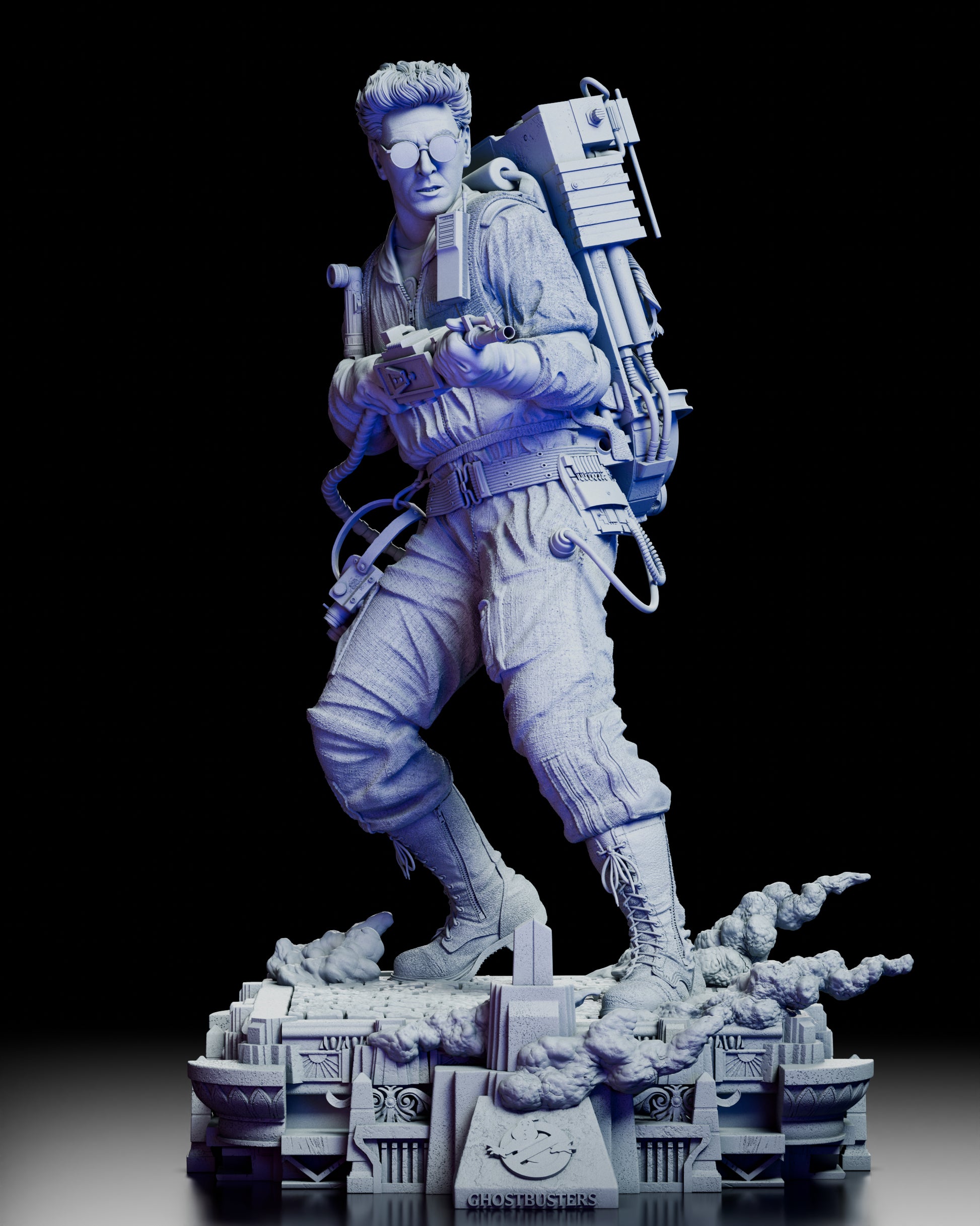 360-degree view of Egon Spengler resin figure kit showing full pose and base design
