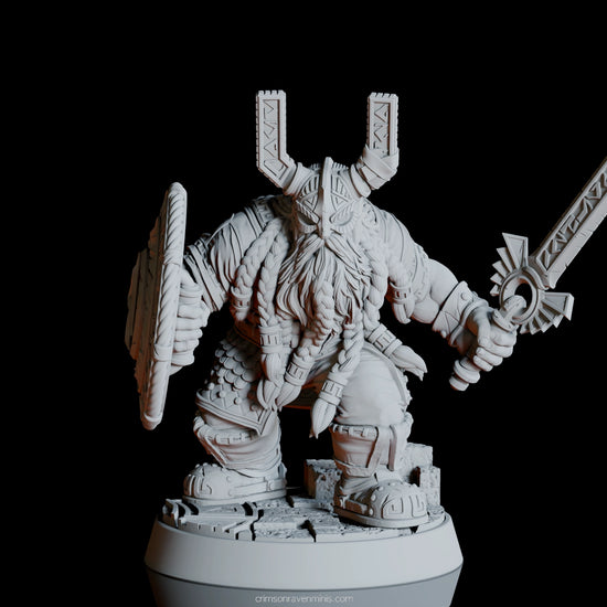turntable rendering of Dwarf Warrior 32mm scale dungeons and dragons miniature for roleplaying