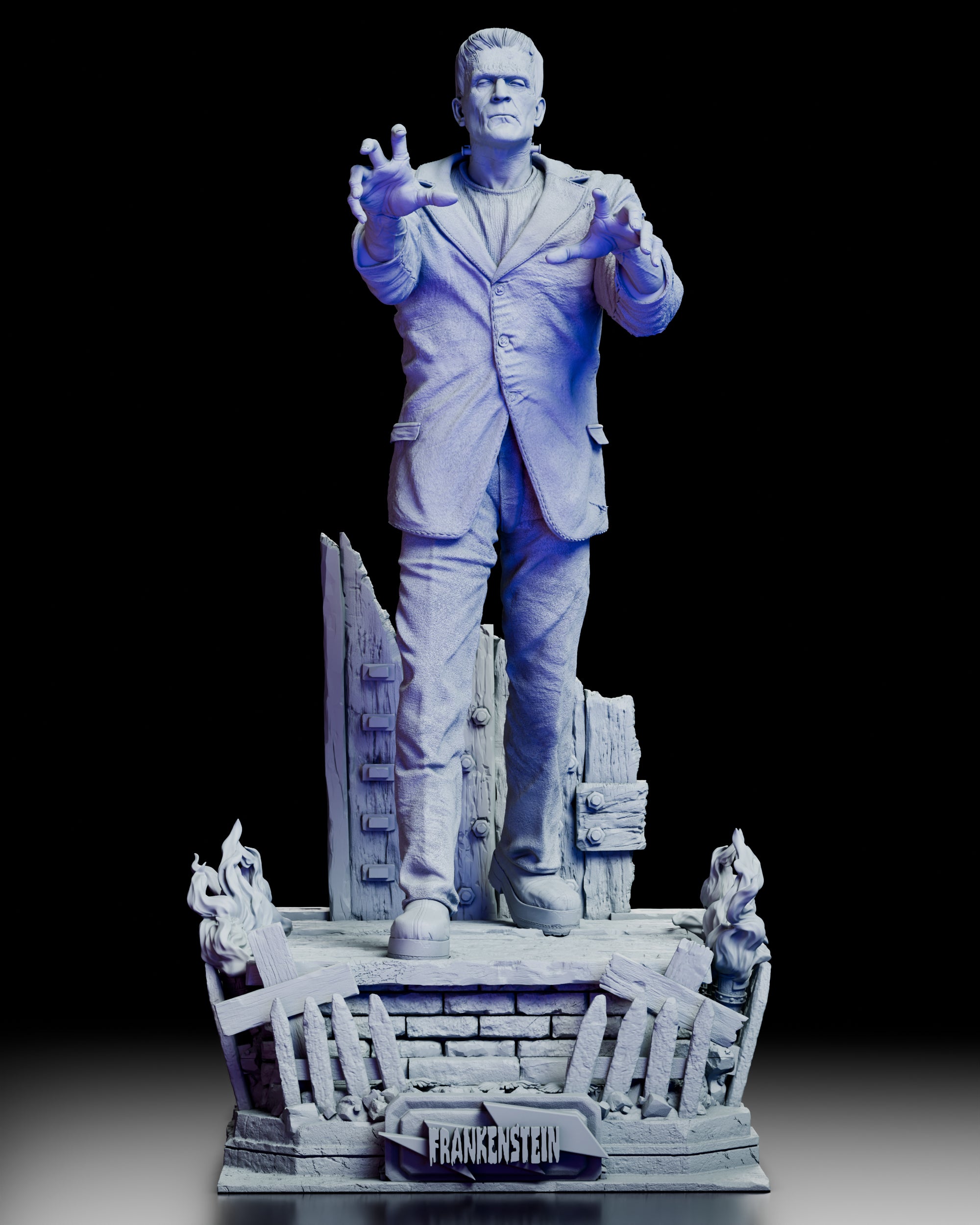 360 degree turntable view of Frankenstein's Monster figure model kit with dynamic pose and detailed base