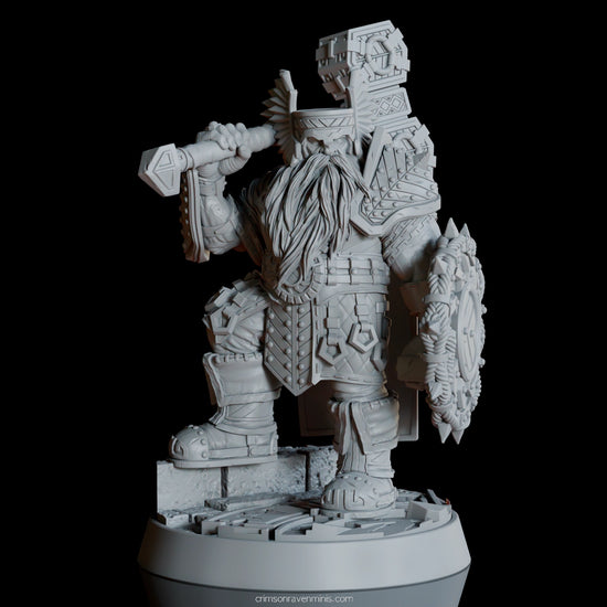 turntable rendering of Dwarf Warrior 32mm scale dungeons and dragons miniature for roleplaying