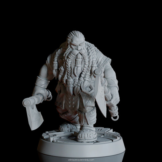 turntable rendering of Dwarf Warrior 32mm scale dungeons and dragons miniature for roleplaying