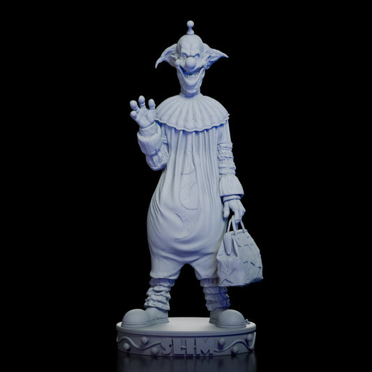 Full 360-degree view of the Slim Maquette Kit from Killer Klowns from Outer Space, showing detailed clown costume, menacing grin, and star-patterned bag from every angle