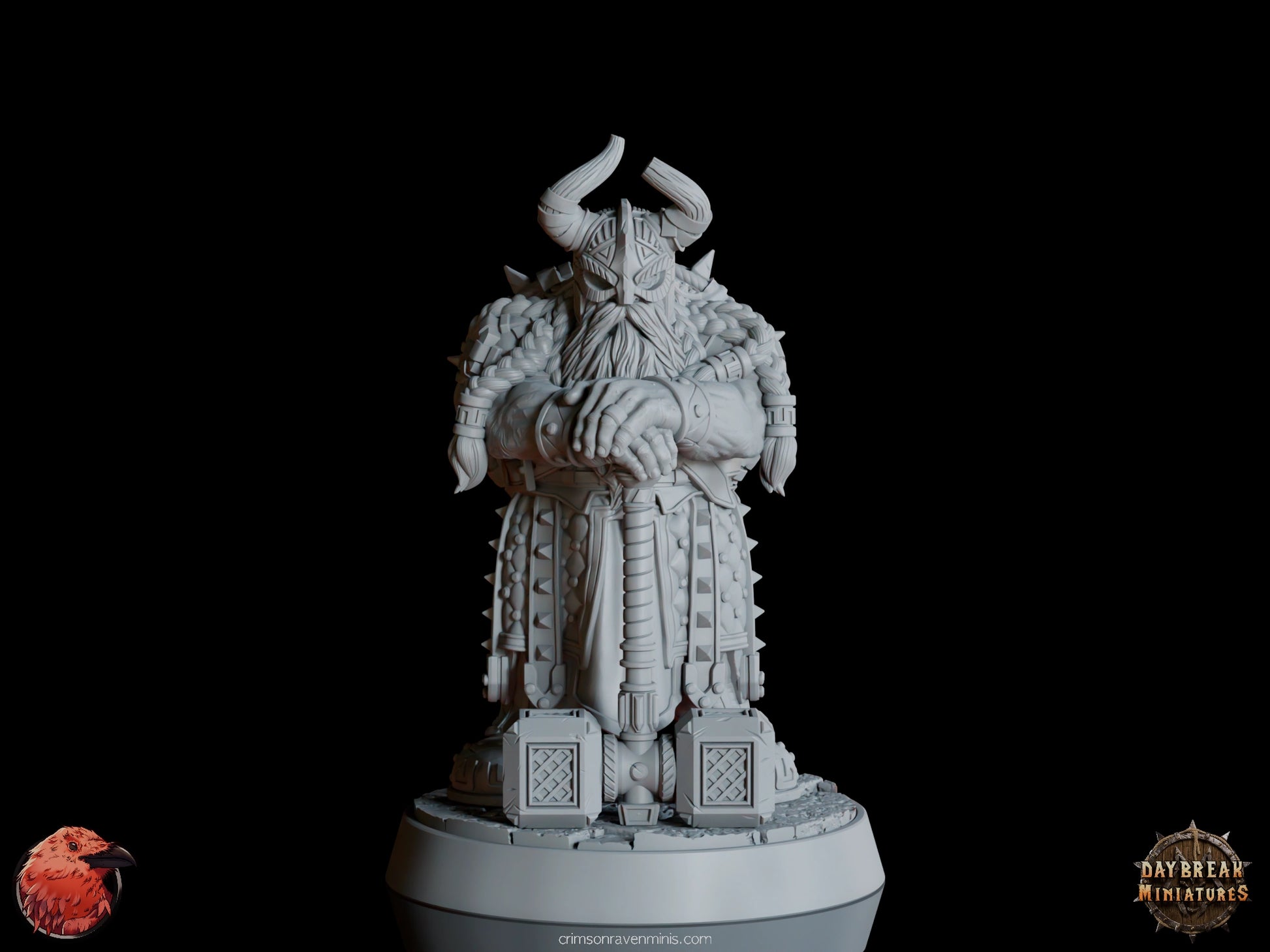 turntable rendering of Dwarf Warrior 32mm scale dungeons and dragons miniature for roleplaying