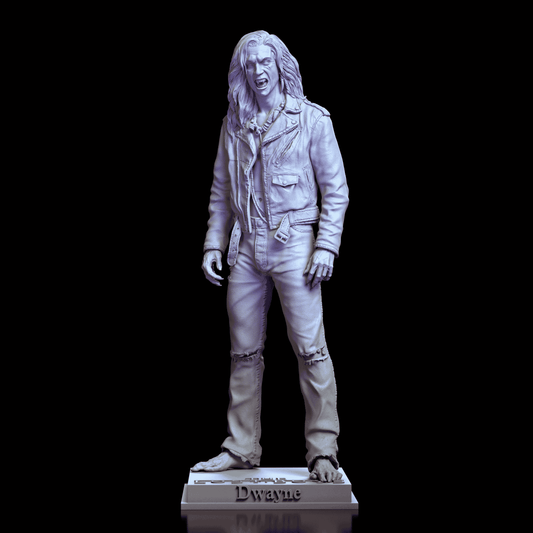 360° turntable video of the Dwayne Vampire maquette by Diklich Art featuring snarling fangs, tousled hair, ripped jeans, and bare feet from every angle