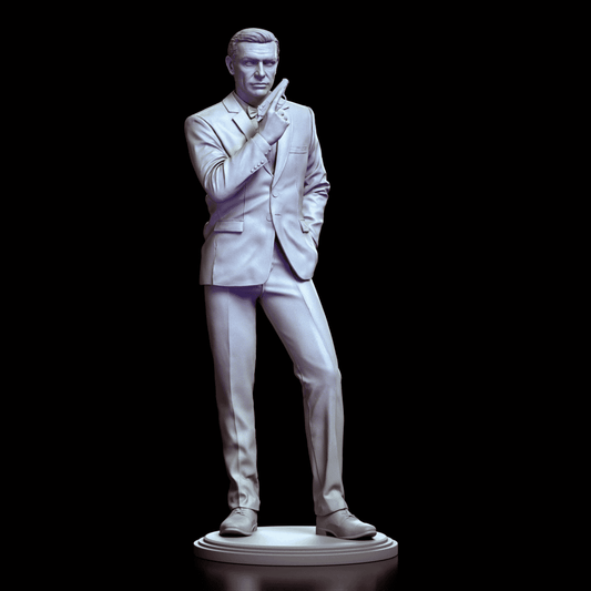 360-degree turntable video of the James Bond 007 figure model kit showcasing Sean Connery’s iconic pose, tailored suit, and detailed craftsmanship from all angles