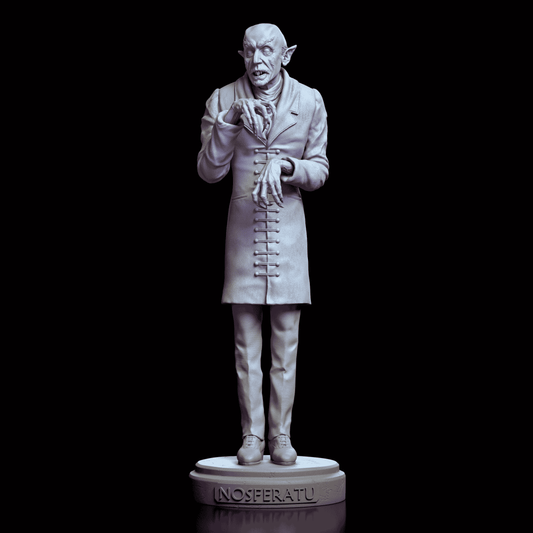 360-degree rotation of Nosferatu maquette by Dicklich Art, featuring Count Orlok’s iconic claws, elongated coat, and haunting presence on a display base